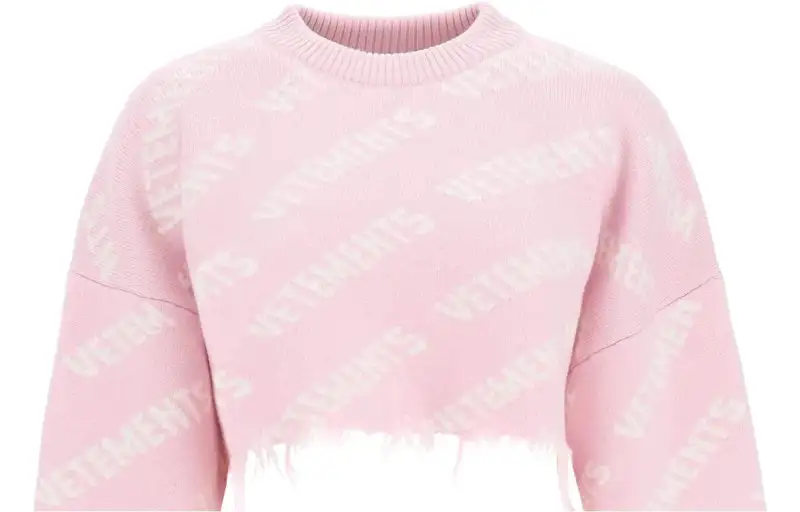 Vetements Monogram Cropped Knitted Sweater 'Baby Pink/White'