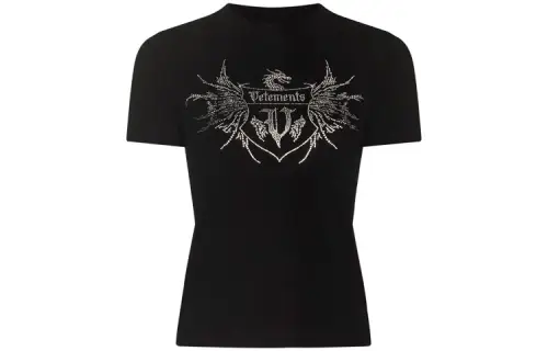Vetements T Shirts Women's Black Crew Neck Moderate Straight Fit