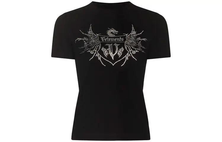 Vetements T Shirts Women's Black Crew Neck Moderate Straight Fit