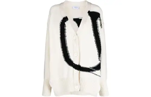 OFF WHITE Maxi Logo Intarsia Wool Cardigan White/Black