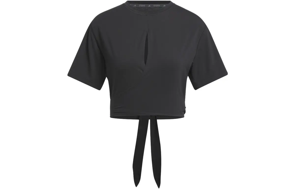 Adidas Yoga T-Shirts Women's Black Crew Neck Moderate Nipped-in Waist
