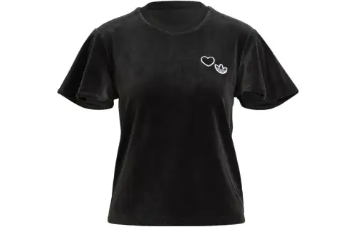 Adidas Originals Heart Shaped Patch T Shirts Women's Black Crew Neck Moderate Straight Fit