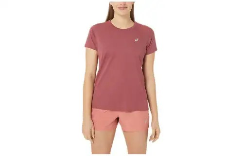 ASICS T Shirts Women's Beef Chest Meat Red Crew Neck Moderate Straight Fit