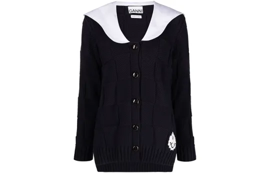 GANNI Sailor collar Intarsia knit Cardigan