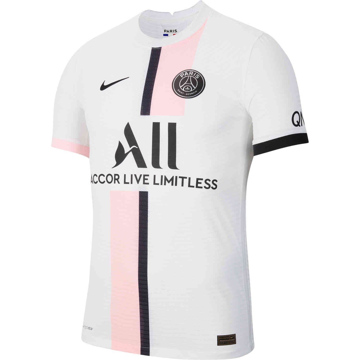 Nike Paris Saint-Germain 21/22 away Player version Color block alphanumeric print round neck short-sleeved football jersey men's white