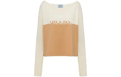 PRADA T Shirts Women's Beige & Brown Crew Neck Moderate Straight Fit