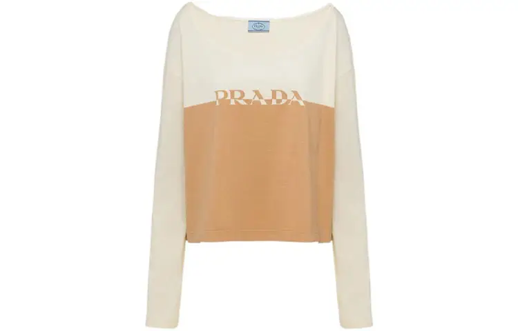PRADA T Shirts Women's Beige & Brown Crew Neck Moderate Straight Fit