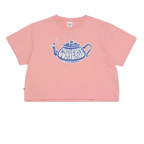 Converse T Shirts Women's Pink Crew Neck Moderate
