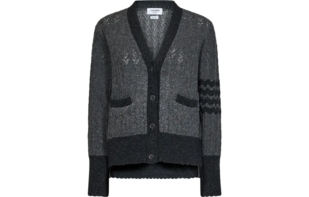 Thom Browne 4-Bar cable-knit pointelle stitch cardigan