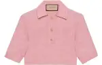 GUCCI Crop Tops Women's Pink Pointed Collar Moderate