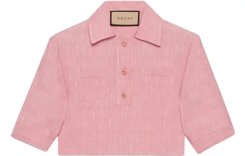 GUCCI Crop Tops Women's Pink Pointed Collar Moderate