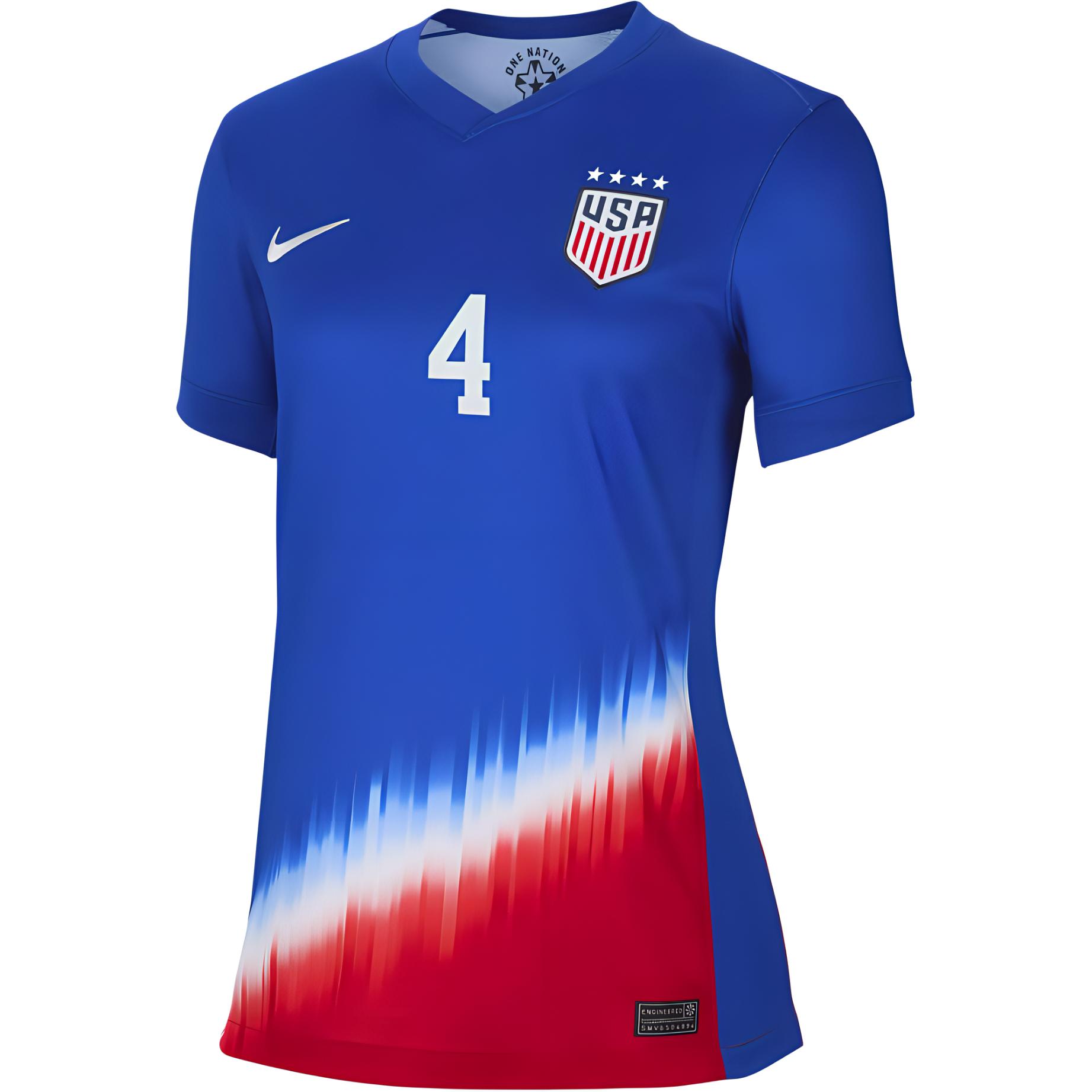 Nike Dri-FIT Naomi Girma USWNT 2024 Stadium Away sweat-absorbent, comfortable and breathable short-sleeved T-shirt women's royal
