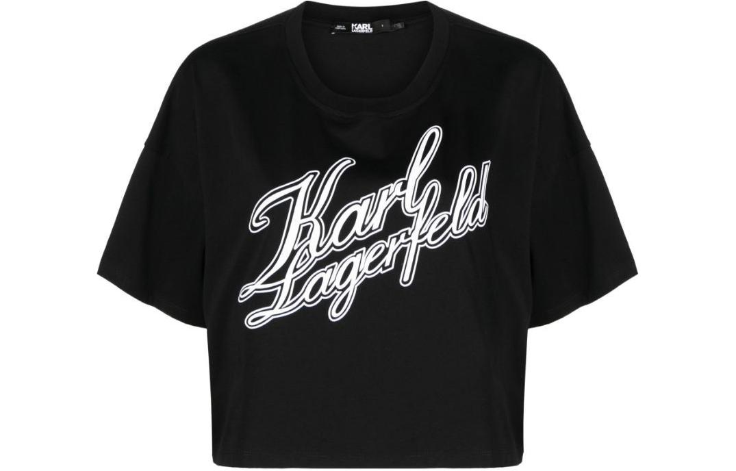 KARL LAGERFELD Logo-print Organic-cotton Cropped T-shirt