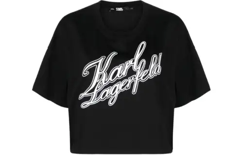 KARL LAGERFELD Logo-print Organic-cotton Cropped T-shirt