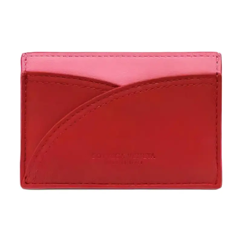 Bottega Veneta Calfskin Card Holder Women's Pink & Red