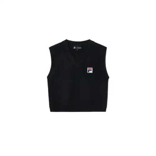 FILA Tank Tops Women's Black V Neck Moderate Halter Neck