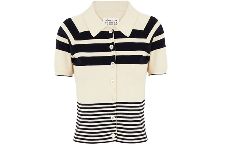 Maison Margiela Sweaters Women's White Polo Collar Moderate Cardigan