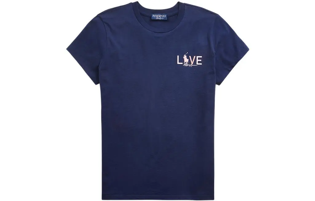 Polo Ralph Lauren Pink Pony Regular Sleeve T Shirt Women's Marine Blue Straight Fit Version
