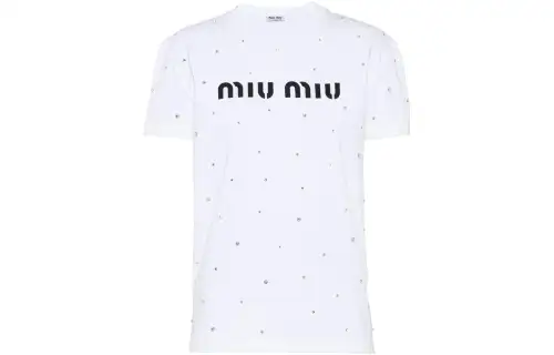 MIU MIU T Shirts Women's White Crew Neck Moderate Straight Fit