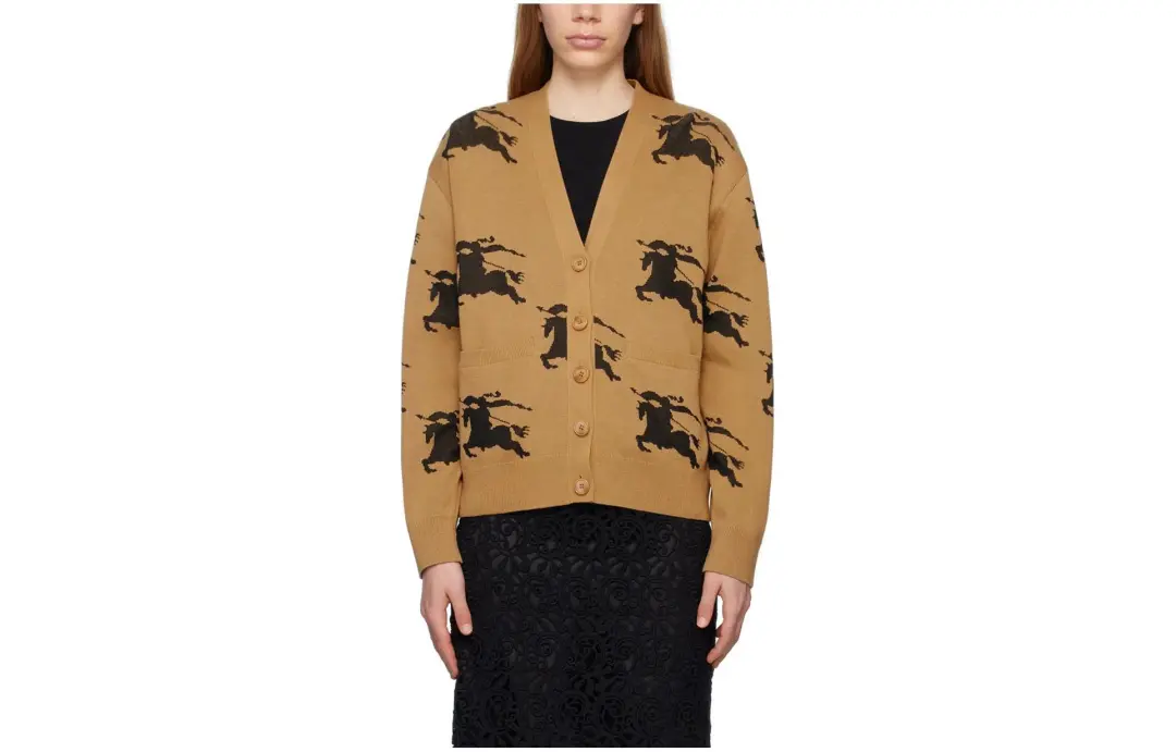 Burberry Sweaters Women's Camel V Neck Moderate Cardigan