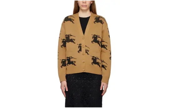 Burberry Sweaters Women's Camel V Neck Moderate Cardigan