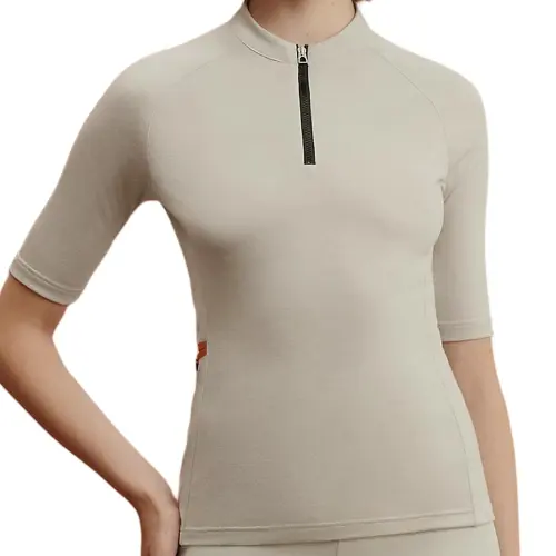HERMES T Shirts Women's Gray Crew Neck Moderate Straight Fit