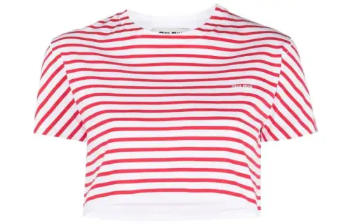 MIU MIU Crop Tops Women's Red Crew Neck Moderate