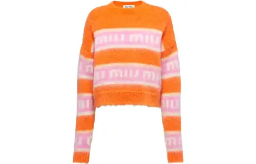 MIU MIU Sweaters Women's Orange Crew Neck Moderate Base Layer