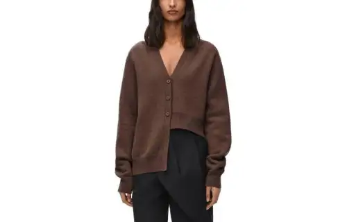 LOEWE Sweaters Women's Brown V Neck Moderate Cardigan