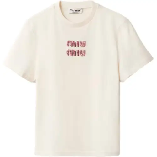 MIU MIU T Shirts Women's Beige Crew Neck Moderate Other