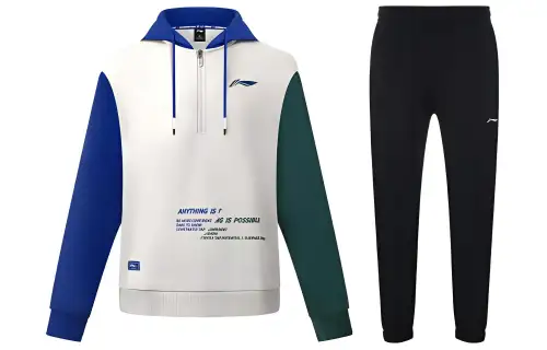 Li Ning Sweatshirt Sets Unisex Glacier Gray+Black Hooded Thickened