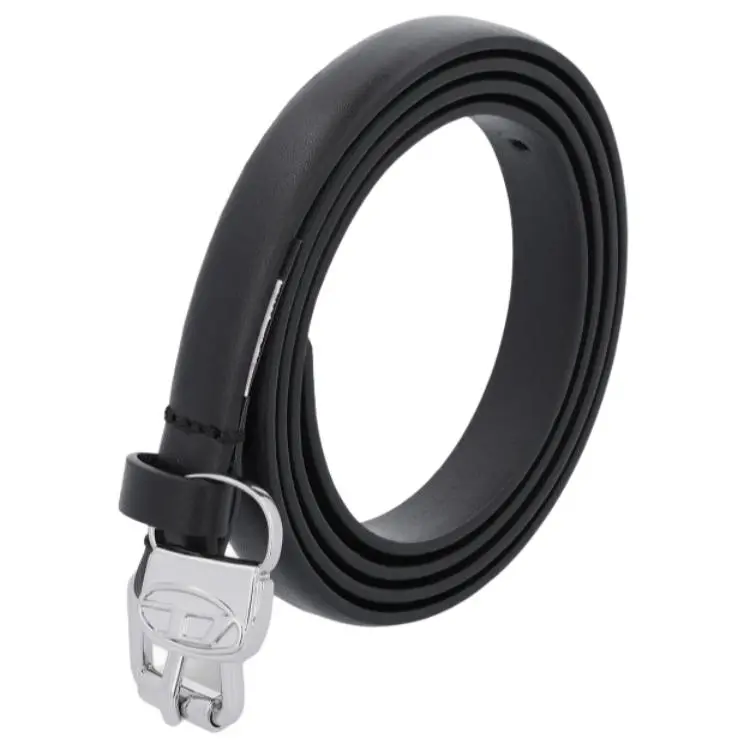 DIESEL Pin Buckle Cow Leather Belts Unisex Black 