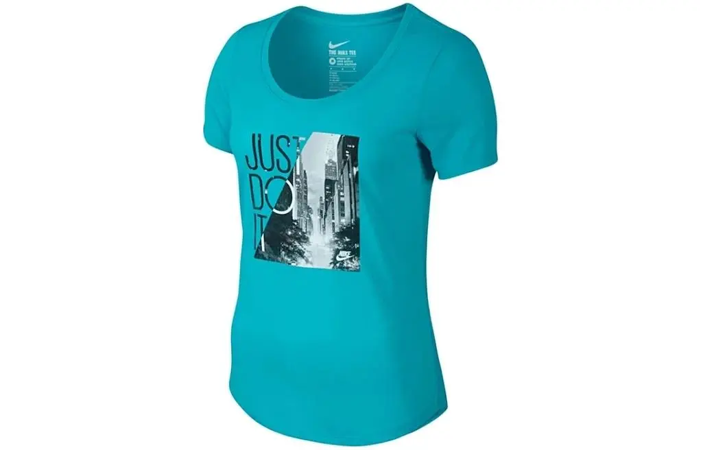 Nike T-Shirts Women's Blue Crew Neck Moderate Straight Fit