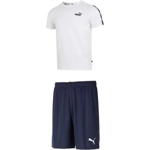 PUMA Casual Sportswear Men's Set White Top+Navy Blue Shorts Crew Neck Moderate