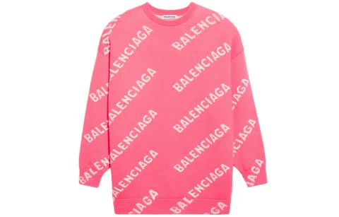 Balenciaga Allover Logo Wool Blend Jumper Pink/White