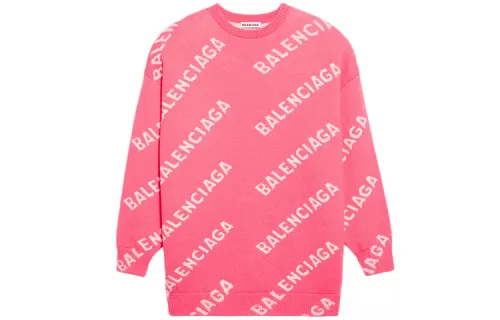 Balenciaga Allover Logo Wool Blend Jumper Pink/White