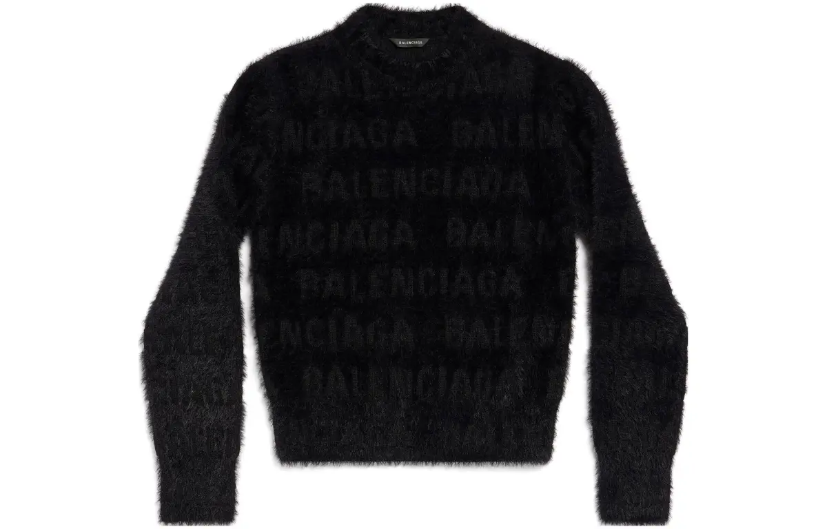 Balenciaga Women's'S Bal Horizontal Allover Furry Fitted Sweater In Black Black