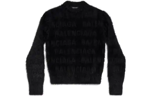 Balenciaga Women's'S Bal Horizontal Allover Furry Fitted Sweater In Black Black