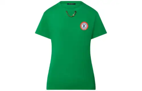 LOUIS VUITTON New Quarterly Products Of LV T Shirts Women's Green Crew Neck Moderate