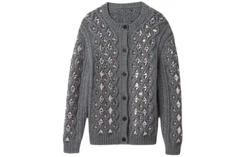 MIU MIU Wool Knit Cardigan Sweater Women's Gray