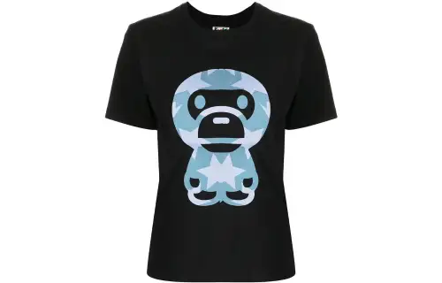 A BATHING APE T Shirts Women's Black Crew Neck Moderate Straight Fit