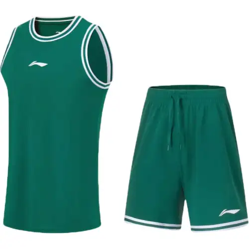 Li Ning, sports basketball comfortable design T-shirt with a round collar sleevless, breathable shorts, set, on elastic band, with your logo imprint, men's style