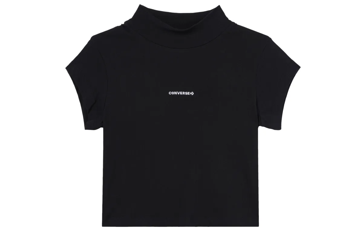 Converse WORDMARK TOP T-Shirts Women's Black Crew Neck Moderate Straight Fit