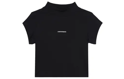 Converse WORDMARK TOP T Shirts Women's Black Crew Neck Moderate Straight Fit