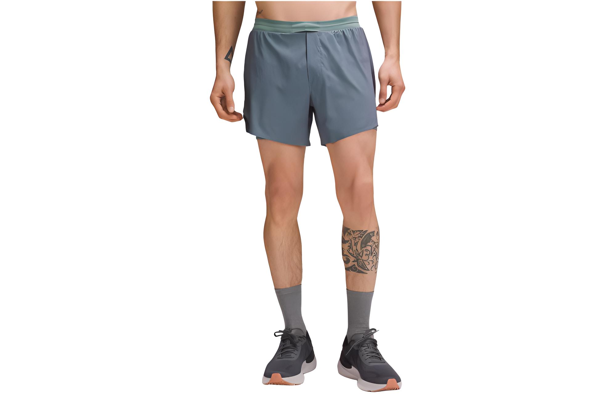 Lululemon Fast And Free Lined Short 5′ Iridescent Sports Shorts Men’s Tide Blue/Power Purple