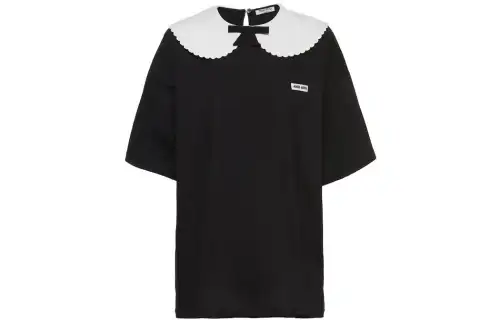 MIU MIU SS22 Drop Shoulder Sleeve T Shirt Women's Black