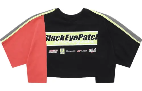 FILA FUSION Crop Tops Women's Black Crew Neck Moderate