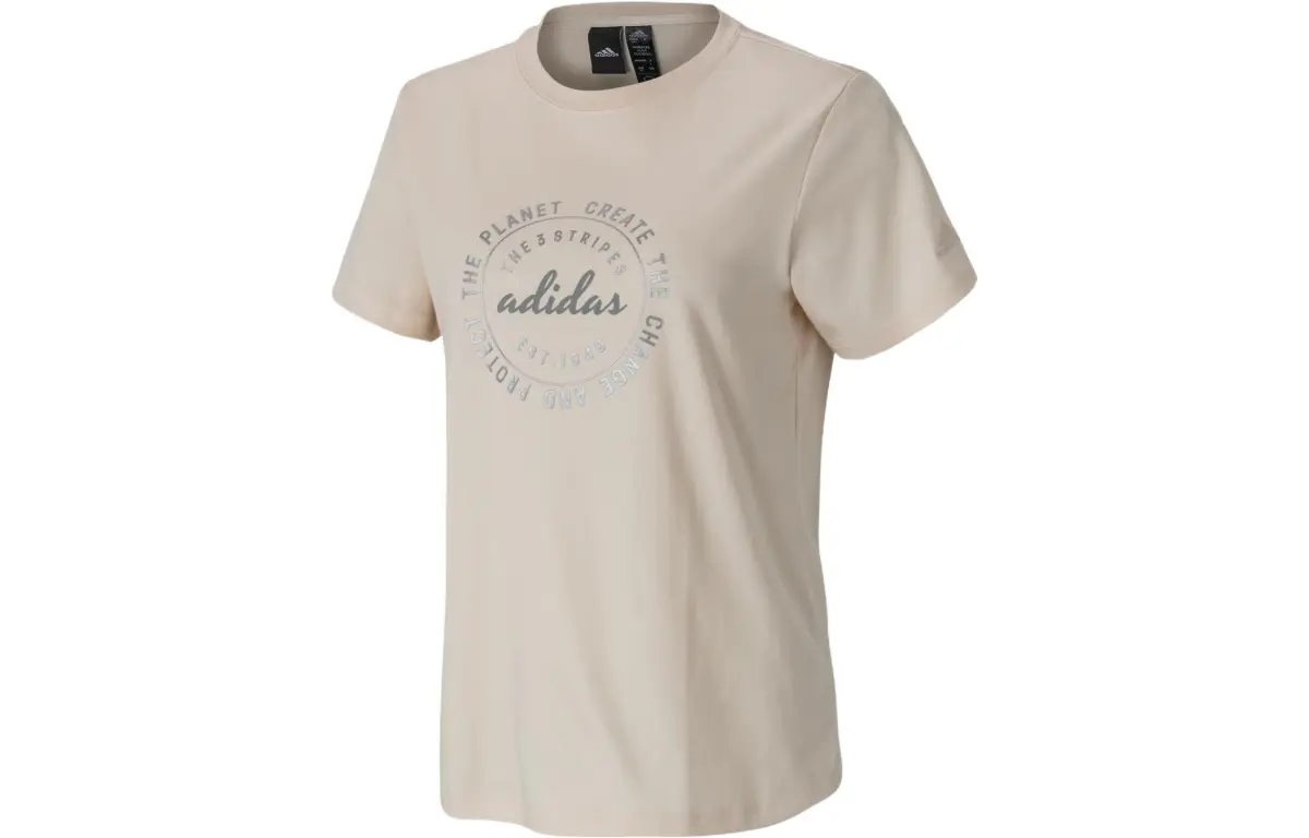 Adidas T-Shirts Women's Light Beige Crew Neck Moderate Straight Fit