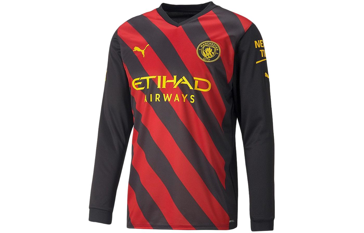 PUMA Manchester City 22/23 Replica LS Away Shirt Striped Design Casual Long Sleeve Football Jersey Men's Puma Black
