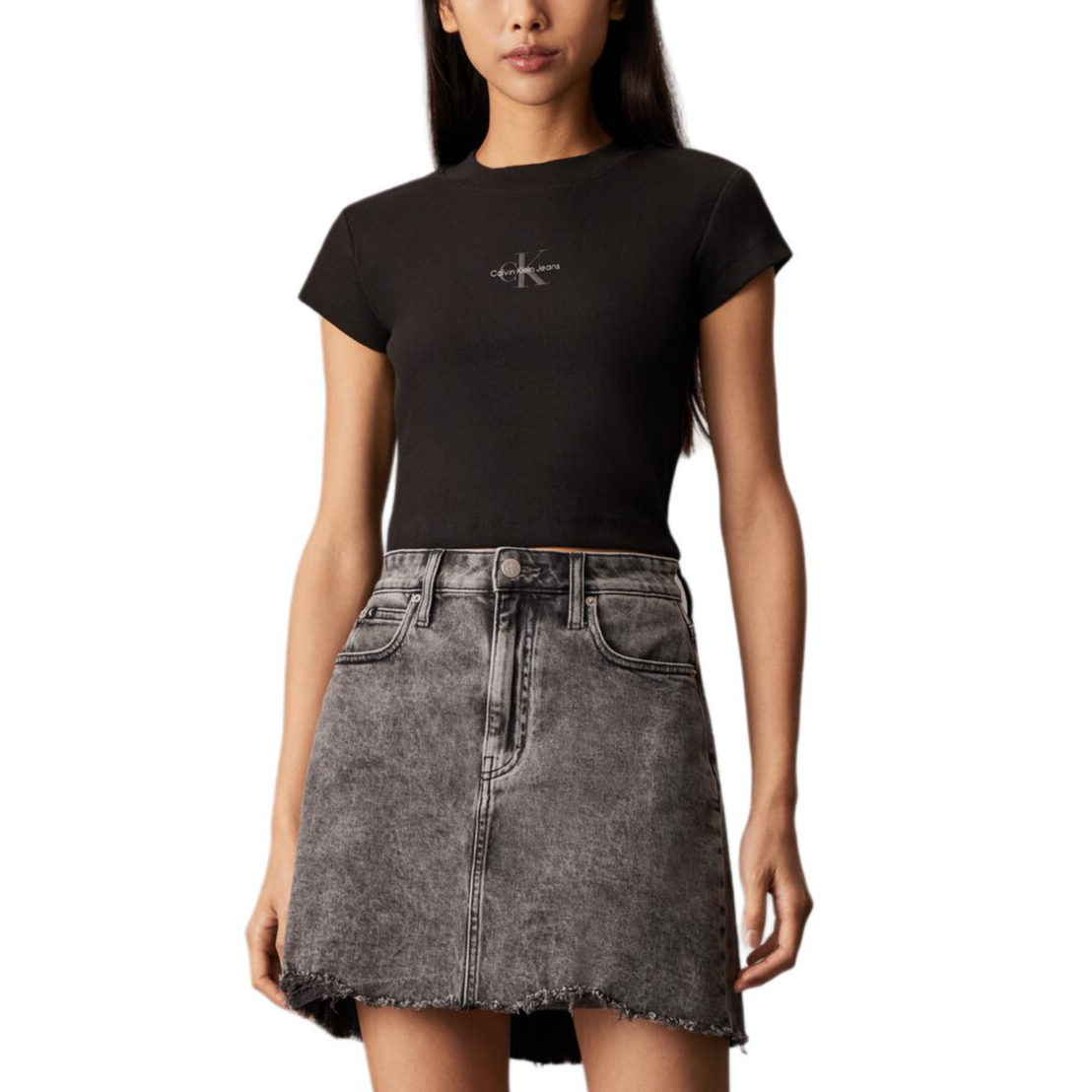 Женская футболка Calvin Klein Jeans Ribbed T-Shirt (черная)